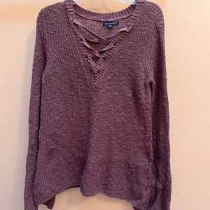 American Eagle brown lace up sweater SMALL